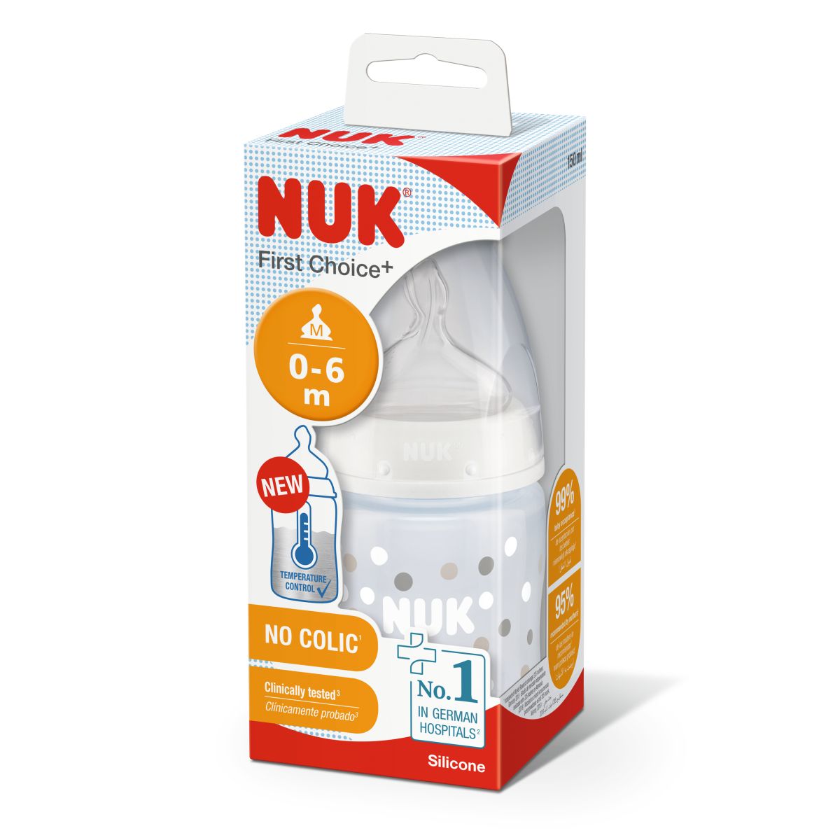 NUK FC+ LUTIPUDEL (LATEKS) 0-6K TEMP.NÄIDIKUGA 150ML