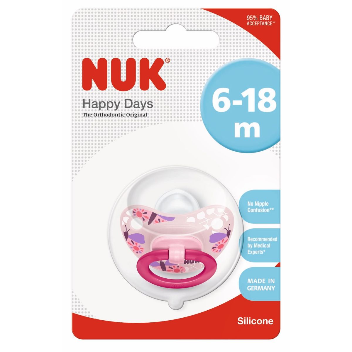 NUK RÕNGASLUTT 2 HAPPY DAYS (SILIK) 6-18 KUUD N1 - Product Image