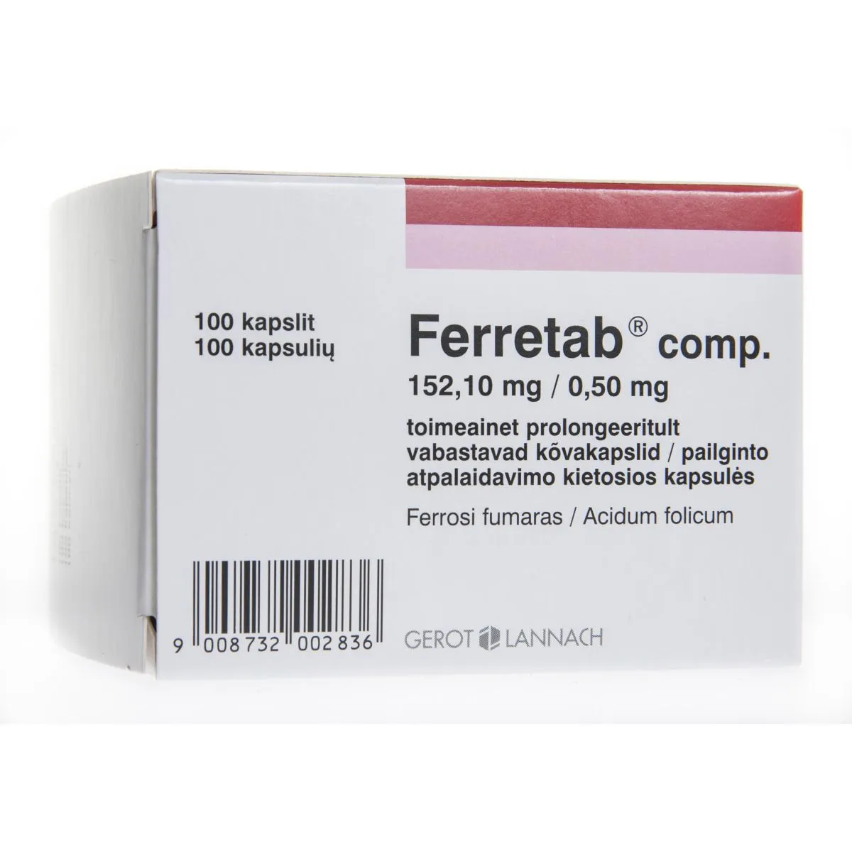 FERRETAB COMP PROLONG CAPS 152,1MG+0,5MG N100 - Product Image