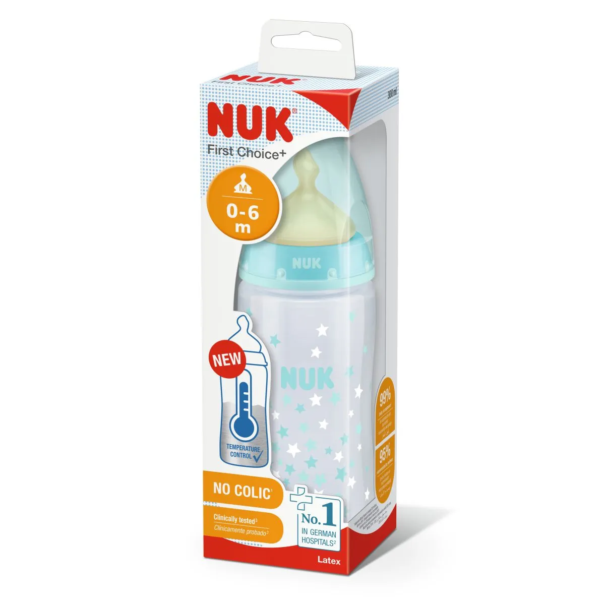 NUK FC+ LUTIPUDEL (LATEKS) 0-6K TEMP.NÄIDIKUGA 300ML - Product Image