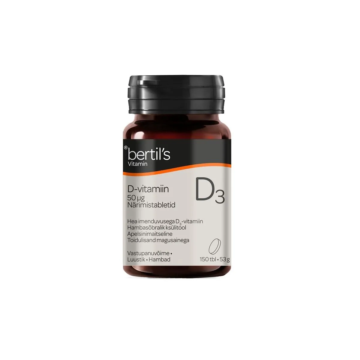 BERTILS VITAMIN D3 NÄRIMISTABLETID 50 MCG N150 TOIDULISAND - Product Image