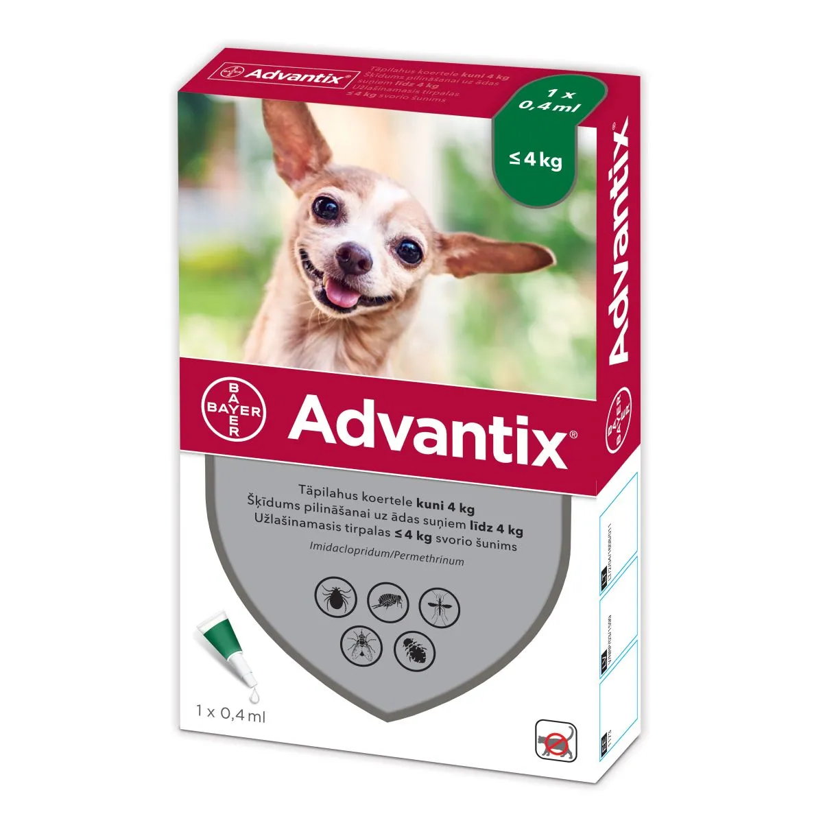 ADVANTIX TÄPILAHUS 500MG+100MG/ML 0,4ML N1 (<4KG)