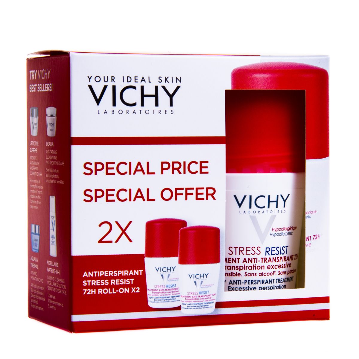 VICHY ANTIPERSPIRANT ROLL-ON 72H STRESS RESIST 2X50ML - Product Image